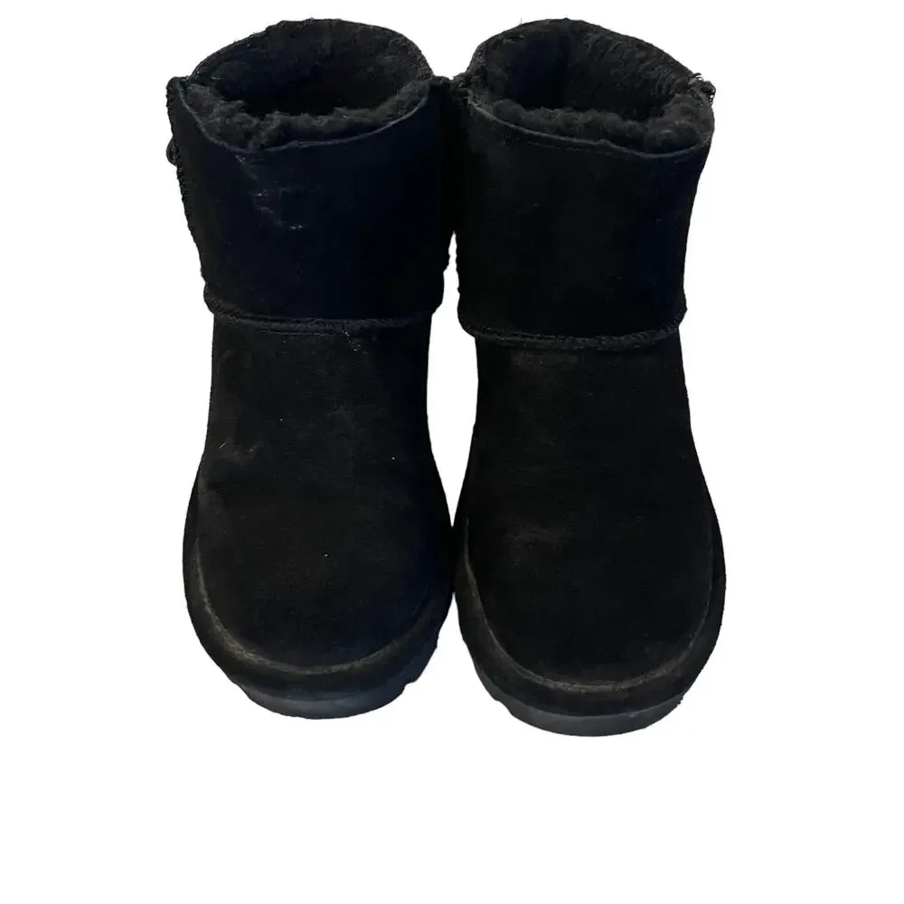 BearPaw Youth Girls Size 3.5 Womens 5 Black Cow Suede Sheep Skin Snow‎ Boots